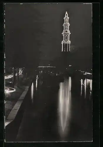 Foto-AK Amsterdam, Kirche bei Nacht 1929