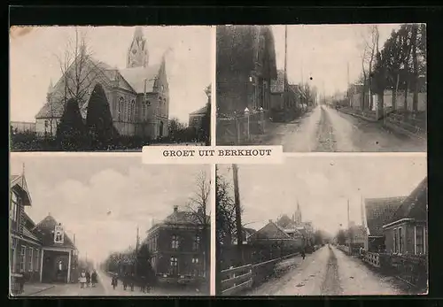 AK Berkhout, Kirche, Strassenpartie mit Geschäft, Strassenpartie mit Kirche