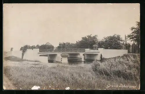 AK Groot Schmer, Uferpartie mit Brücke