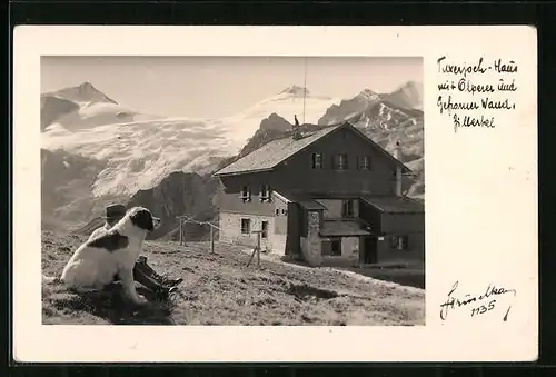 AK Tuxenjoch-Haus, Berghütte mit Olperer und Gefrorner Wand, Zillertal