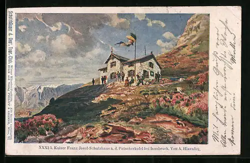 Künstler-AK Kaiser Franz Josef-Schutzhaus, Berghütte a. d. Patscherkofel bei Innsbruck