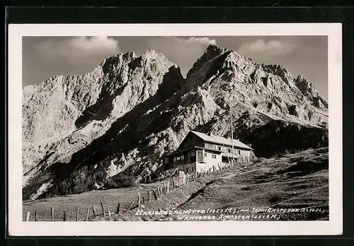 AK Marienberghütte, Berghütte mit Sonnenspitze und Wrampeter Schrofen