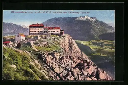 AK Watzmannhaus, Berghütte der A. V. S., München mit Untersberg