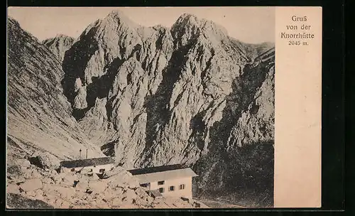 AK Knorrhütte, Berghütte an der Zugspitze, D. u. Oe. Alpen-Verein Sektion München
