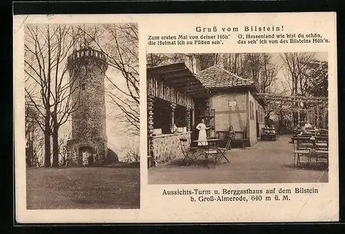 AK Gross-Almerode, Aussichts-Turm und Berggasthaus auf dem Bilstein