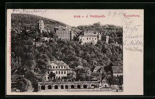 Relief-AK Heidelberg, Blick von der Hirschgasse