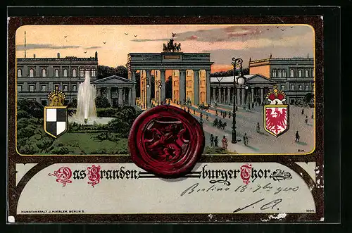 Künstler-AK Berlin, Brandenburger Tor, Siegel u. Wappen