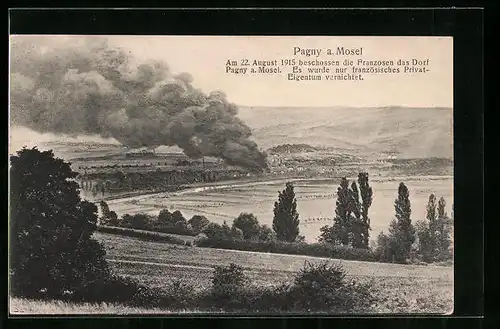 AK Pagny a. Mosel, 1915 beschossen die Franzosen das Dorf, Ortspartie