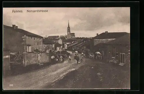 AK Pannes, Nonsardstrasse mit Kirche