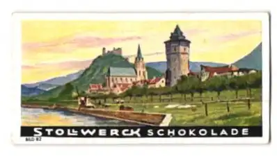 Sammelbild Stollwerck Schokolade, Serie: Der deutsche Rhein, Bild 82, Oberwesel und die Schönburg