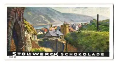 Sammelbild Stollwerck Schokolade, Serie: Der deutsche Rhein, Bild 83, Oberwesel von der Schönburg gesehen