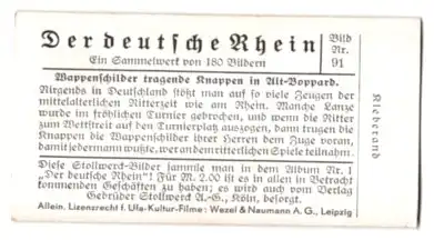 Sammelbild Stollwerck Schokolade, Serie: Der deutsche Rhein, Bild 91, Wappenschilder tragende Knappen in Alt-Boppard