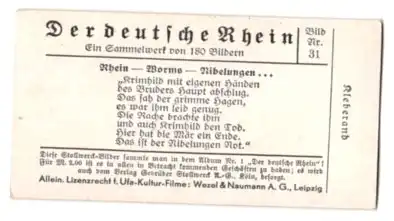 Sammelbild Stollwerck Schokolade, Serie: Der deutsche Rhein, Bild 31, Rhein - Worms - Nibelungen...