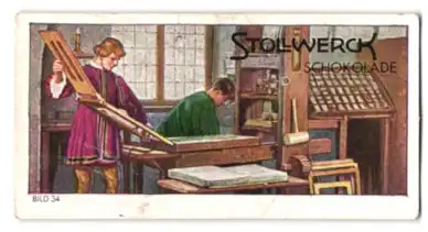 Sammelbild Stollwerck Schokolade, Serie: Der deutsche Rhein, Bild 34, Worms, Gutenbergs Hebeldruckpresse