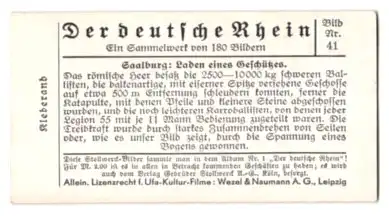 Sammelbild Stollwerck Schokolade, Serie: Der deutsche Rhein, Bild 41, Saalburg, Laden eines Geschützes
