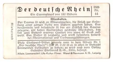 Sammelbild Stollwerck Schokolade, Serie: Der deutsche Rhein, Bild 44, Wiesbaden, Mineralquelle