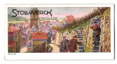 Sammelbild Stollwerck Schokolade, Serie: Der deutsche Rhein, Bild 47, Aufbruch zur Arbeit im Weinberg