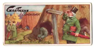 Sammelbild Gartmann Schokolade, Serie: 493, Bild 1, Das Schlaraffenland, Kuchenberg