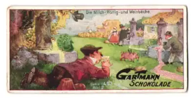 Sammelbild Gartmann Schokolade, Serie: Das Schlaraffenland, die Milch-, Honig- und Weinbäche