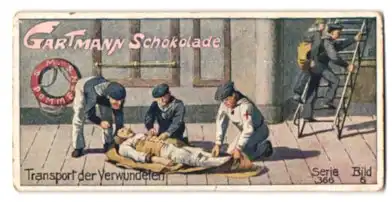 Sammelbild Gartmann Schokolade, Serie: 366, Bild 6, Auf deutschen Kriegsschiffen, Transport der Verwundeten