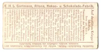 Sammelbild Gartmann Schokolade, Serie: 366, Bild 6, Auf deutschen Kriegsschiffen, Transport der Verwundeten