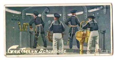Sammelbild Gartmann Schokolade, Serie: 366, Bild 1, Auf deutschen Kriegsschiffen, im Kommandoturm