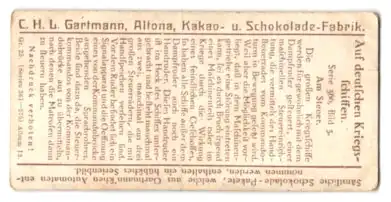 Sammelbild Gartmann Schokolade, Serie: 366, Bild 3, Auf deutschen Kriegsschiffen, am Steuer