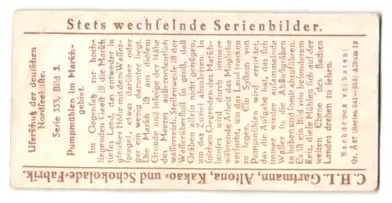 Sammelbild Gartmann Schokolade, Serie: 553, Bild 5, Uferschutz der deutschen Nordseeküste, Pumpmühlen im Marschgebiet