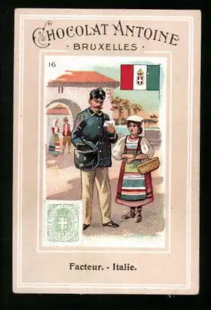 Sammelbild Bruxelles, Chocolat Antoine, Italie, Facteur