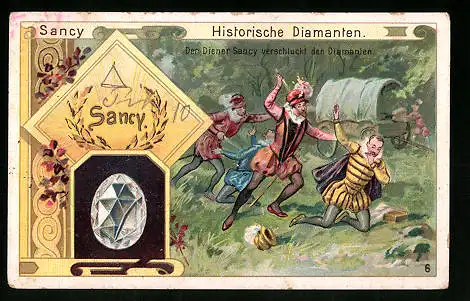 Sammelbild Amsterdam, F. Korff & Co., Sancy, Historische Diamanten, Der Diener Sancy verschluckt den Diamanten