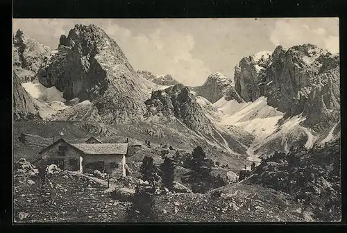 AK Regensburgerhütte, Totale mit Gebirgswand