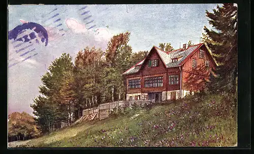 AK Franz Krebs-Schutzhaus, Blick zur Berghütte