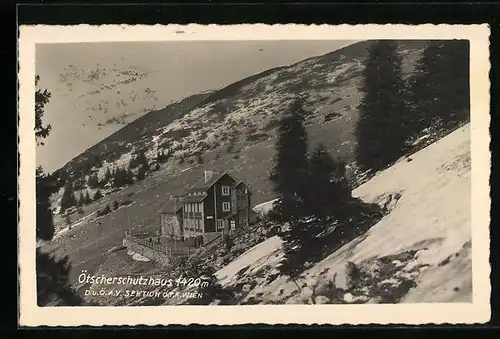 AK Ötscherschutzhaus, Blick auf die Berghütte D. u. Ö. A. V. Sektion Ö. T. K. Wien