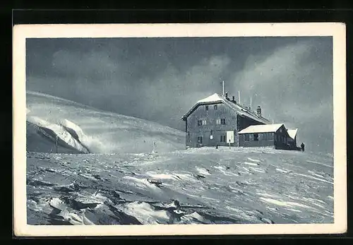 AK Karl Ludwighaus, Berghütte des Österreichischen Touristenklub an der Rax im Schnee