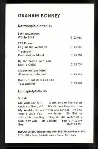 AK Musiker Graham Bonney mit Pilzkopf