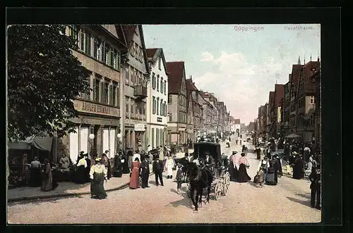 AK Göppingen, belebte Hauptstrasse mit Handlung Adolph Heimann