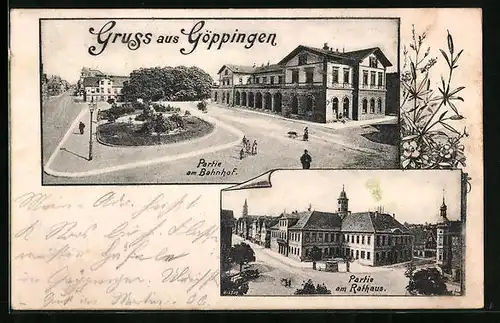 AK Göppingen, Bahnhof, am Rathaus