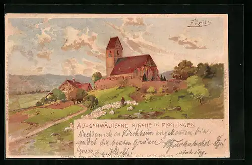 Künstler-AK Plochingen, Alt-Schwäbische Kirche