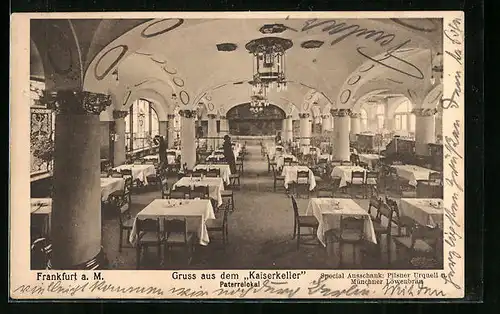 AK Frankfurt a. M., Gasthaus Kaiserkeller, Parterrelokal, Innenansicht