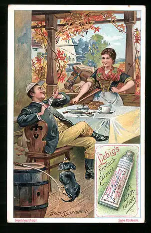 Sammelbild Liebig, Fleischextract in Zinntuben, beim Spazierritt