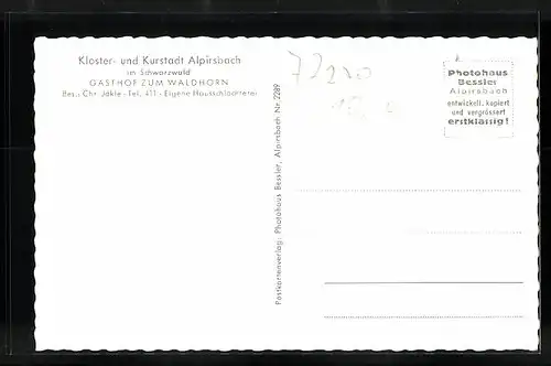 AK Alpirsbach /Schwarzw., Gasthof Waldhorn und Ortsansicht aus der Vogelschau