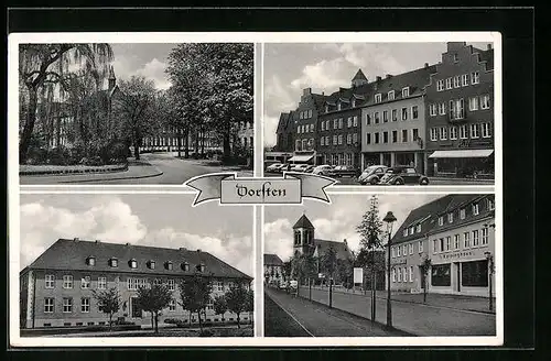 AK Dorsten, Kolpinghaus mit Kirche, Geschäft Hill, Strassenpartie