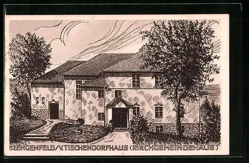 Künstler-AK Lengenfeld, V. Tischendorfhaus (Kirchgemeindehaus)