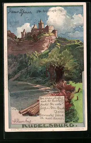 Künstler-AK Albert Stagura: Saaleck, Darstellung der Rudelsburg