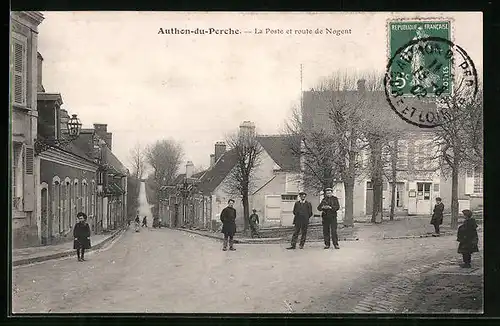 AK Authon-du-Perche, La Poste et route de Nogent