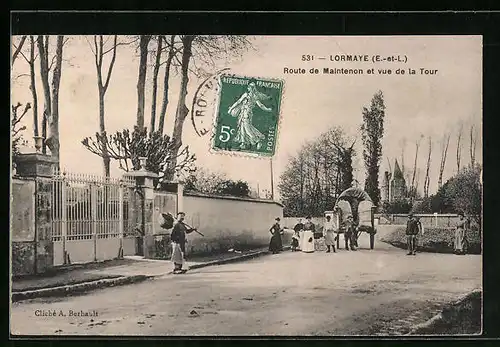 AK Lormaye, Route de Maintenon et vue de la Tour