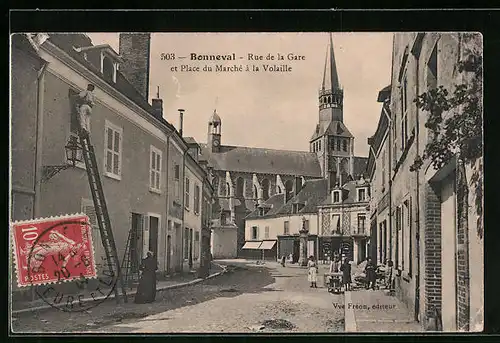 AK Bonneval, Rue de la Gare et place du Marche a la Volaille