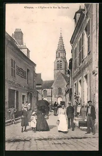 AK Cloyes, L`Eglise et la Rue du Temple