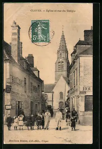 AK Cloyes, Eglise et rue du Temple