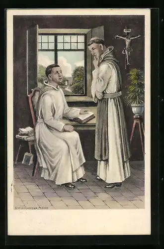 AK Mönch und Novize eines Trappisten-Klosters, Unterricht in der heiligen Regel, Religion